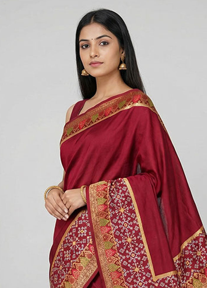 Maroon Dupion Silk Saree With Blouse Piece