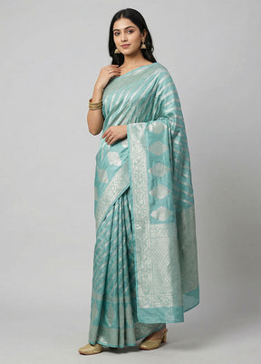 Blue Dupion Silk Saree With Blouse Piece