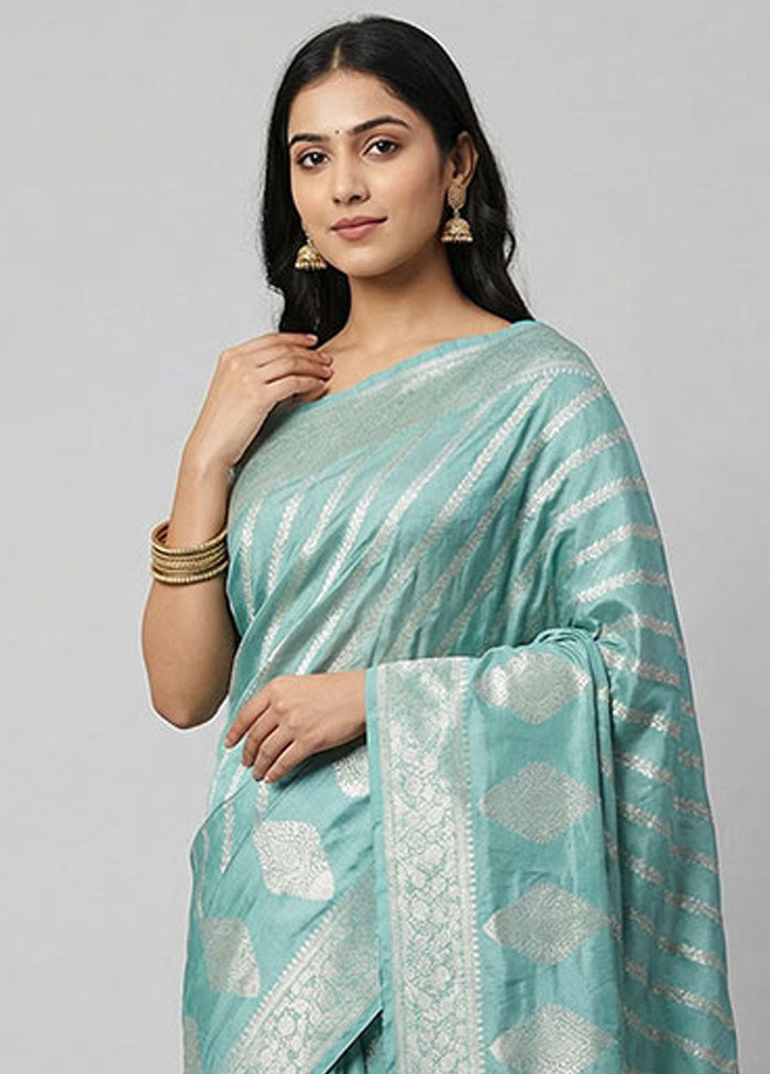 Blue Dupion Silk Saree With Blouse Piece