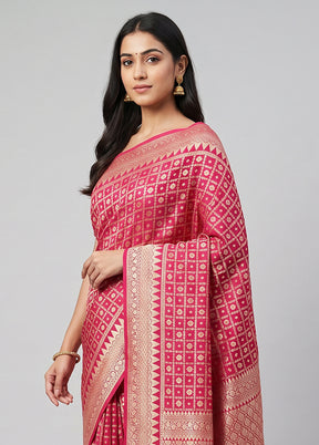 Pink Handloom Pure Georgette Saree With Blouse Piece