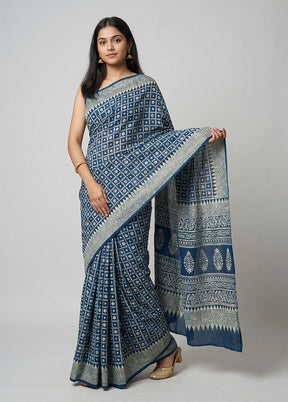 Blue Handloom Pure Georgette Saree With Blouse Piece