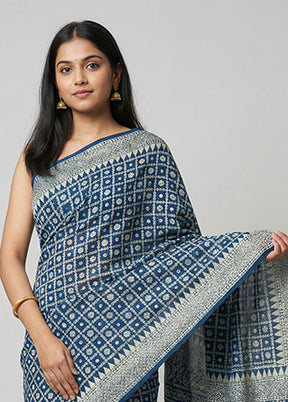 Blue Handloom Pure Georgette Saree With Blouse Piece