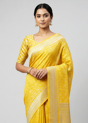 Yellow Handloom Pure Khaddi Georgette Saree With Blouse Piece