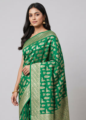 Green Handloom Pure Georgette Saree With Blouse Piece