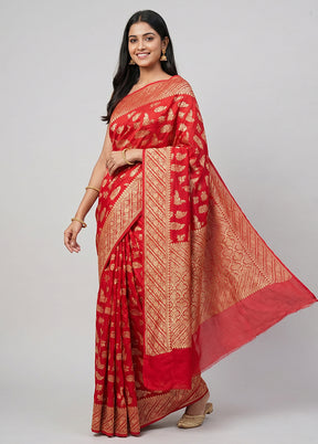 Pink Handloom Pure Georgette Saree With Blouse Piece