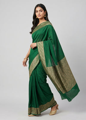 Green Handloom Pure Georgette Saree With Blouse Piece