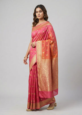 Pink Handloom Kanjivaram Pure Silk Saree With Blouse Piece