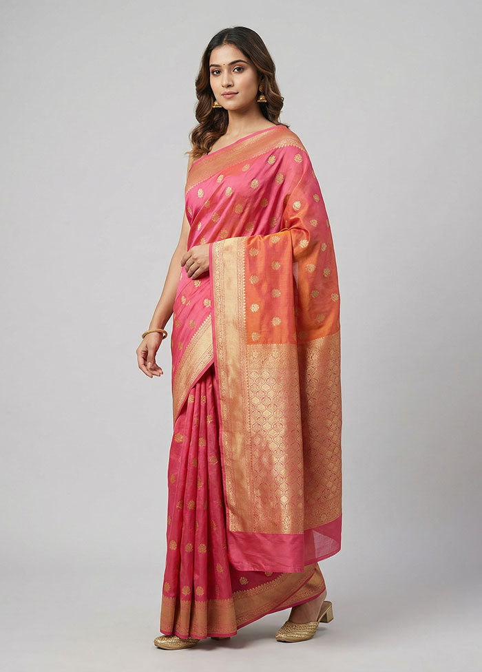 Pink Handloom Kanjivaram Pure Silk Saree With Blouse Piece