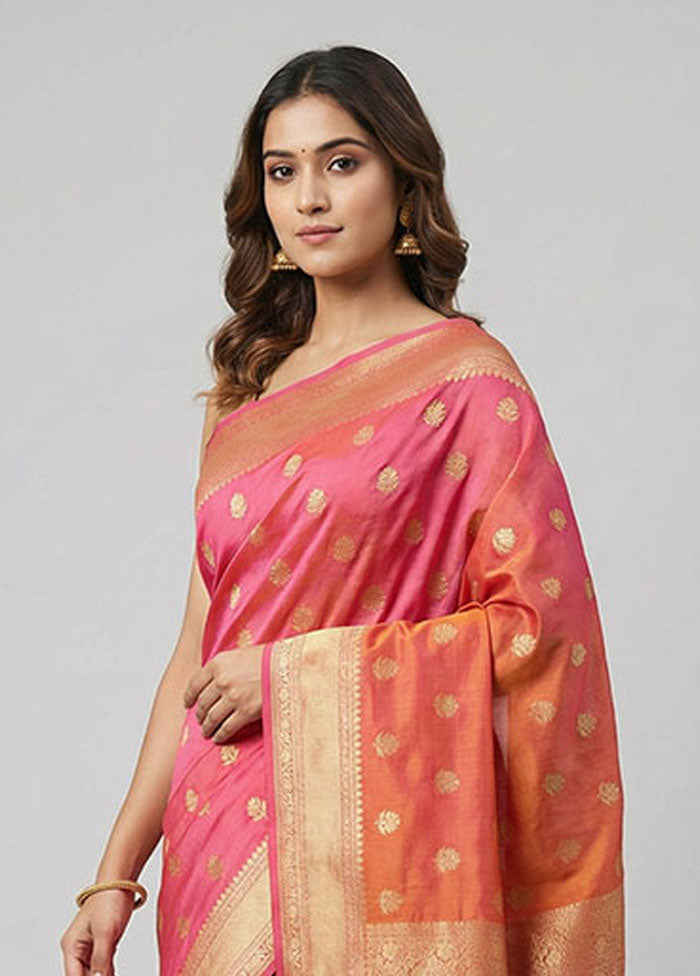 Pink Handloom Kanjivaram Pure Silk Saree With Blouse Piece