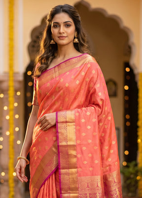 Pink Handloom Kanjivaram Pure Silk Saree With Blouse Piece
