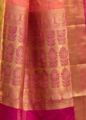 Pink Handloom Kanjivaram Pure Silk Saree With Blouse Piece