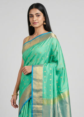 Green Handloom Kanjivaram Pure Silk Saree With Blouse Piece