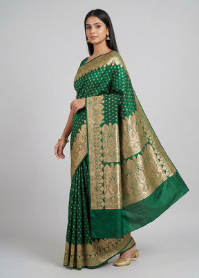 Green Handloom Banarasi Pure Silk Saree With Blouse Piece