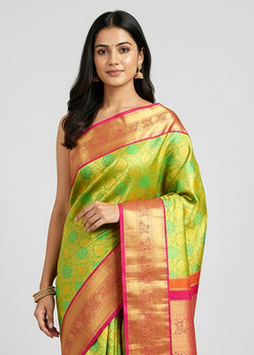 Green Handloom Kanchipuram Pure Silk Saree With Blouse Piece