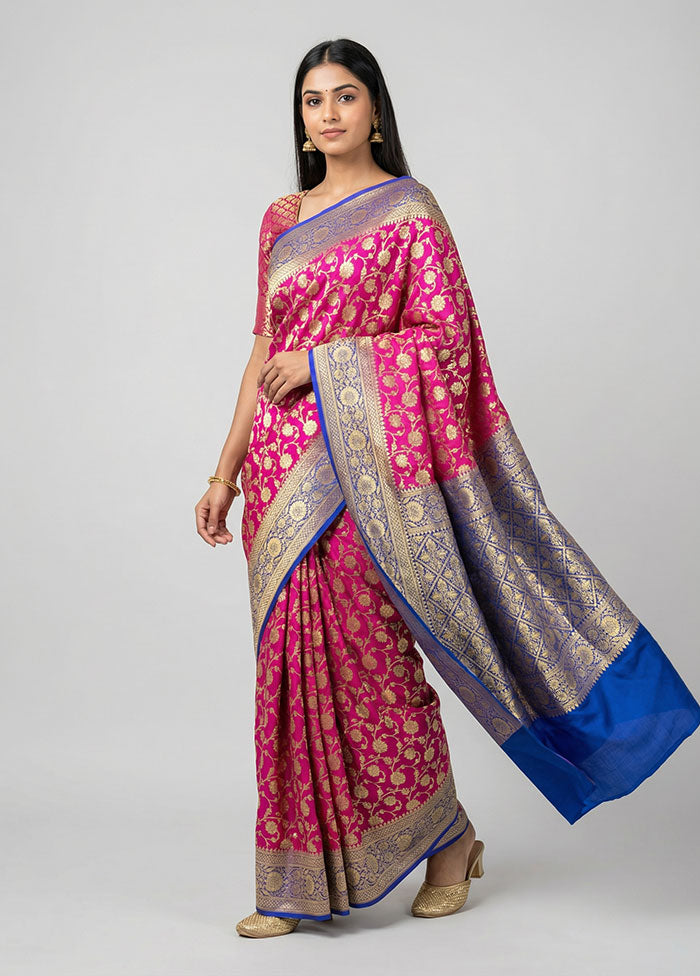 Pink Uppada Silk Saree With Blouse Piece
