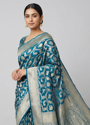 Blue Handloom Pure Georgette Saree With Blouse Piece