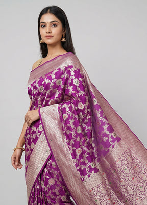Purple Handloom Pure Georgette Saree With Blouse Piece