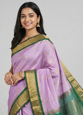 Purple Gadwal Silk Saree Without Blouse Piece