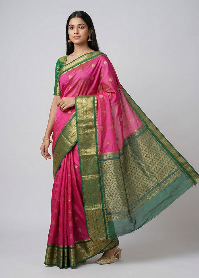 Pink Gadwal Silk Saree Without Blouse Piece