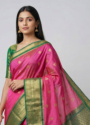 Pink Gadwal Silk Saree Without Blouse Piece