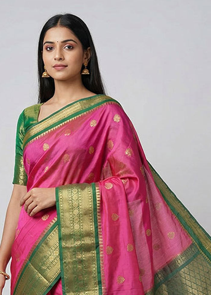 Pink Gadwal Silk Saree Without Blouse Piece