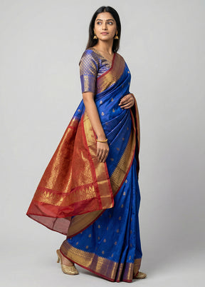 Blue Gadwal Silk Saree Without Blouse Piece