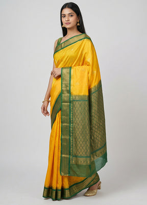 Yellow Gadwal Silk Saree Without Blouse Piece
