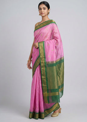 Purple Gadwal Silk Saree Without Blouse Piece