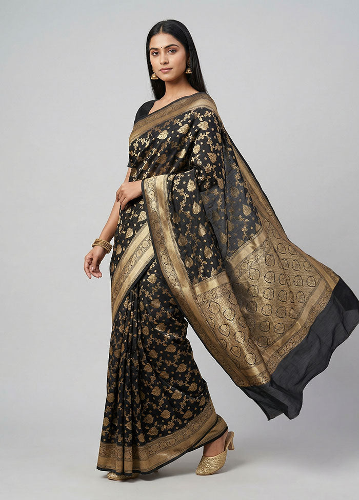 Black Uppada Silk Saree With Blouse Piece