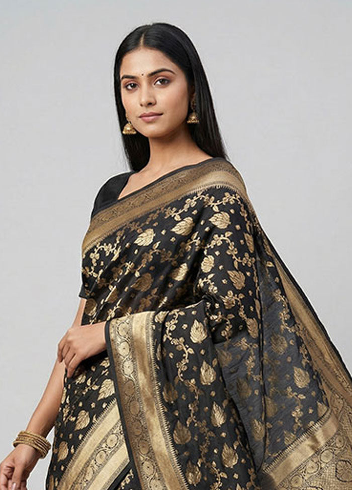 Black Uppada Silk Saree With Blouse Piece