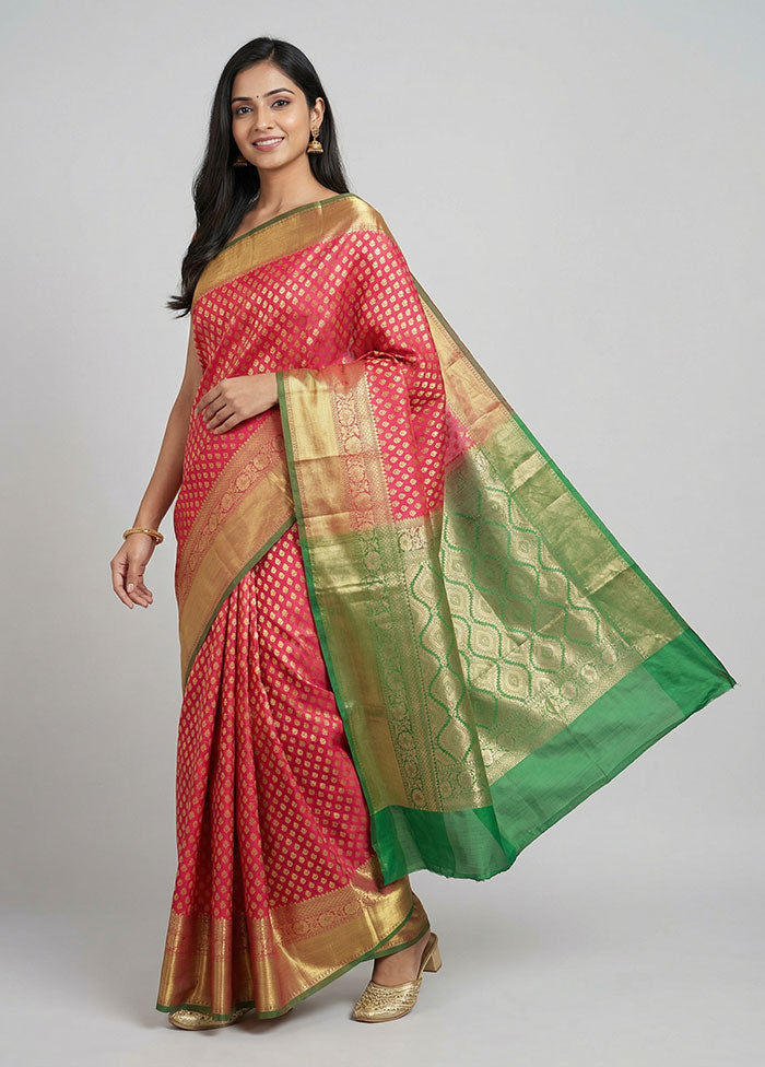 Pink Uppada Silk Saree With Blouse Piece