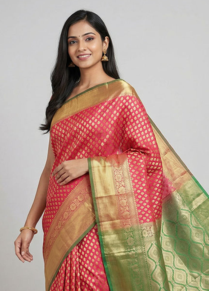 Pink Uppada Silk Saree With Blouse Piece
