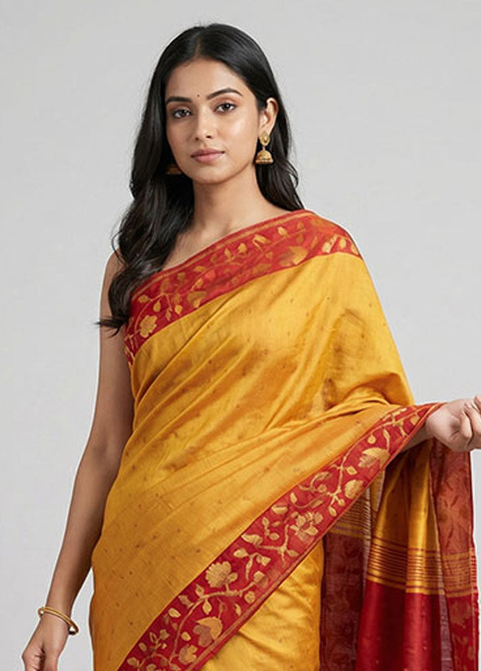 Yellow Matka Silk Saree With Blouse Piece