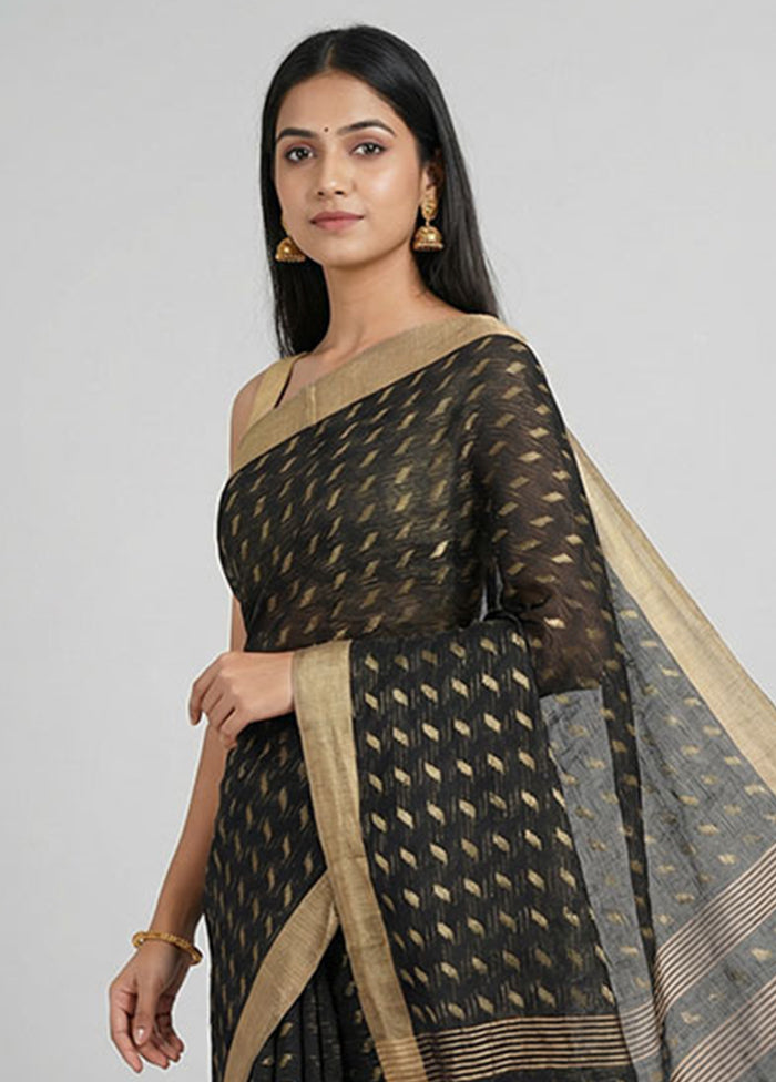 Black Matka Silk Saree With Blouse Piece