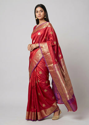 Purple Handloom Katan Pure Silk Saree With Blouse Piece