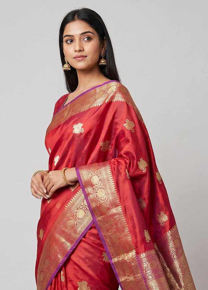 Purple Handloom Katan Pure Silk Saree With Blouse Piece
