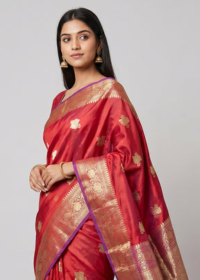 Purple Handloom Katan Pure Silk Saree With Blouse Piece