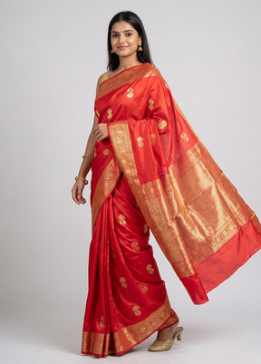 Red Handloom Katan Pure Silk Saree With Blouse Piece