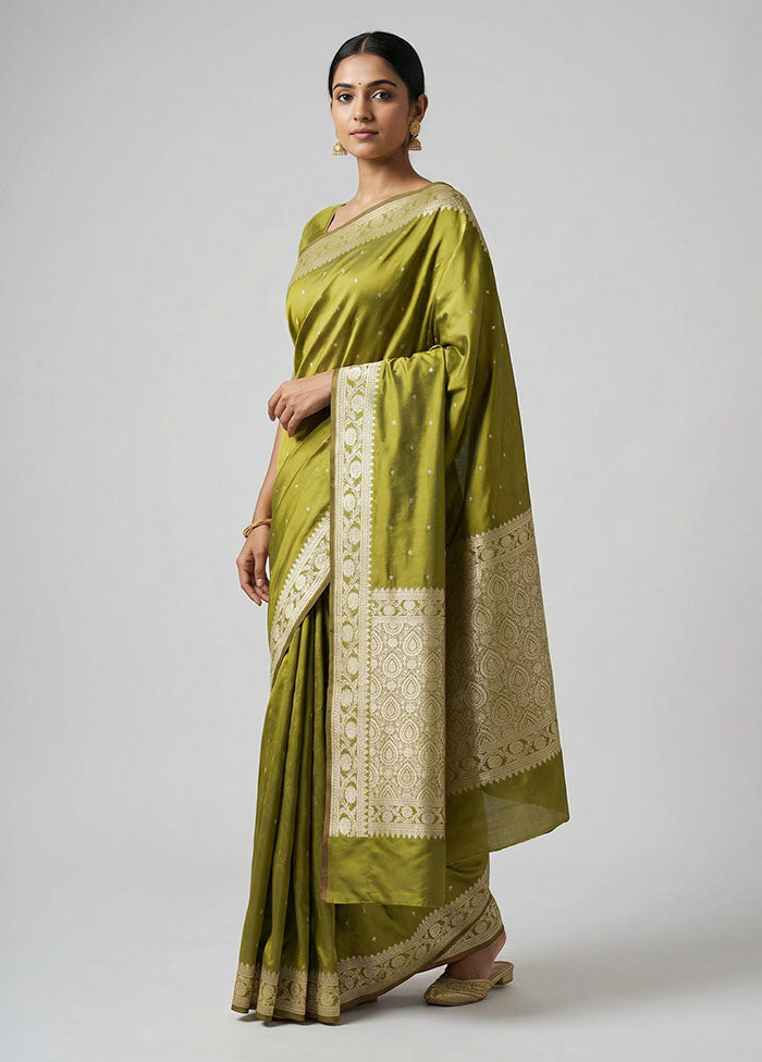 Green Katan Silk Saree With Blouse Piece