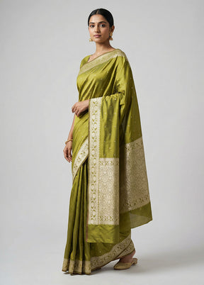 Green Katan Silk Saree With Blouse Piece