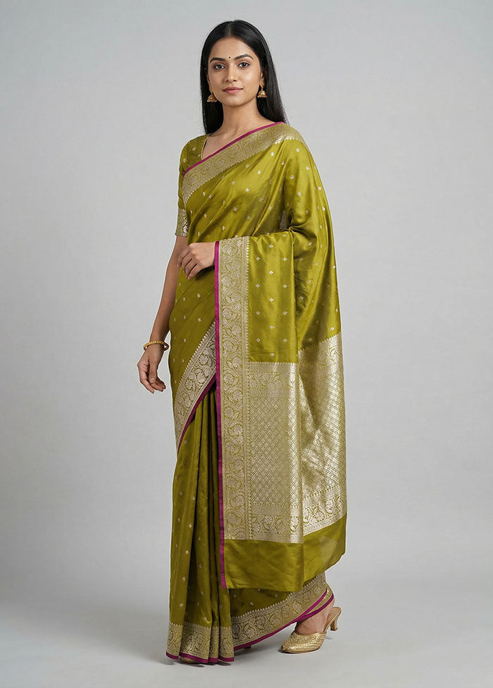 Green Katan Silk Saree With Blouse Piece
