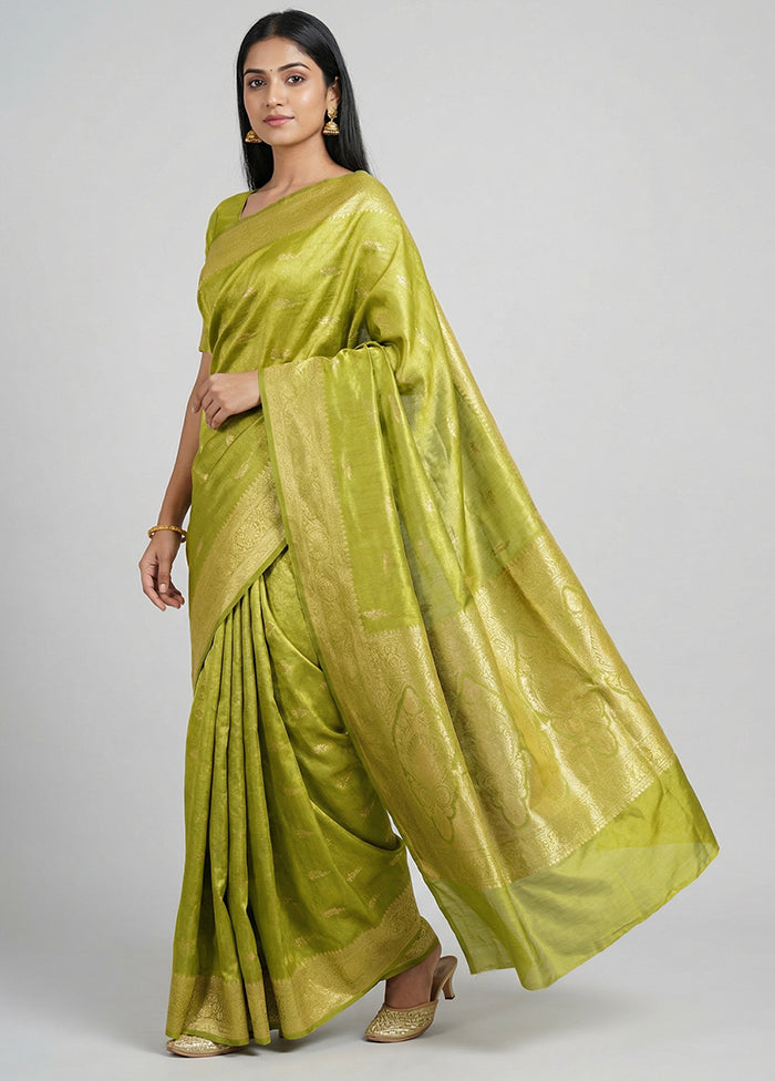 Green Tissue Silk Saree With Blouse Piece