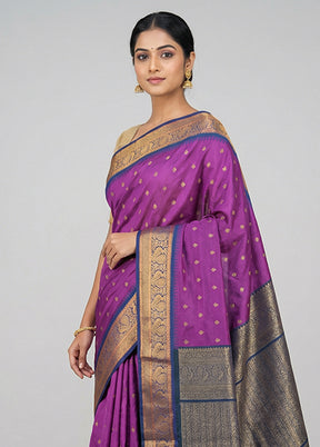 Purple Kanjivaram Silk Saree With Blouse Piece