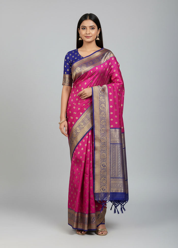 Pink Kanjivaram Silk Saree With Blouse Piece