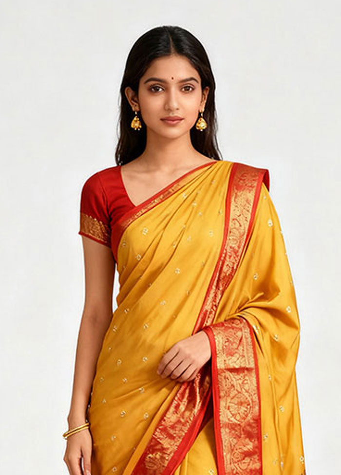 Cream Kanjivaram Silk Saree With Blouse Piece