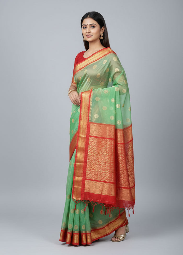 Green Kanjivaram Silk Saree With Blouse Piece