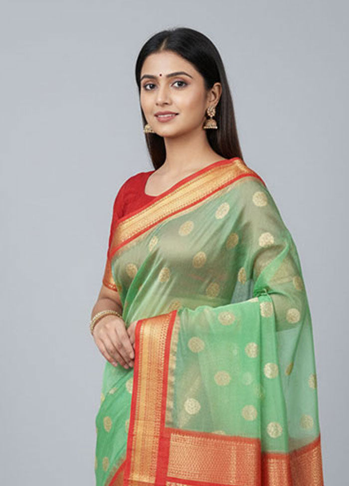 Green Kanjivaram Silk Saree With Blouse Piece