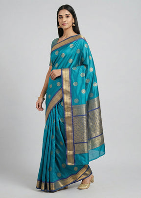 Blue Kanjivaram Silk Saree With Blouse Piece