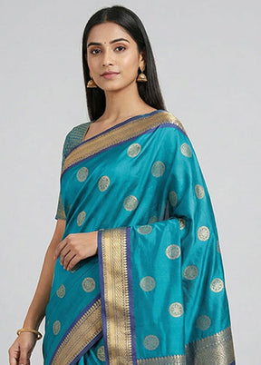 Blue Kanjivaram Silk Saree With Blouse Piece