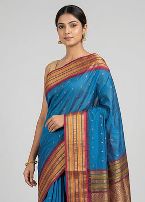 Blue Kanjivaram Silk Saree With Blouse Piece